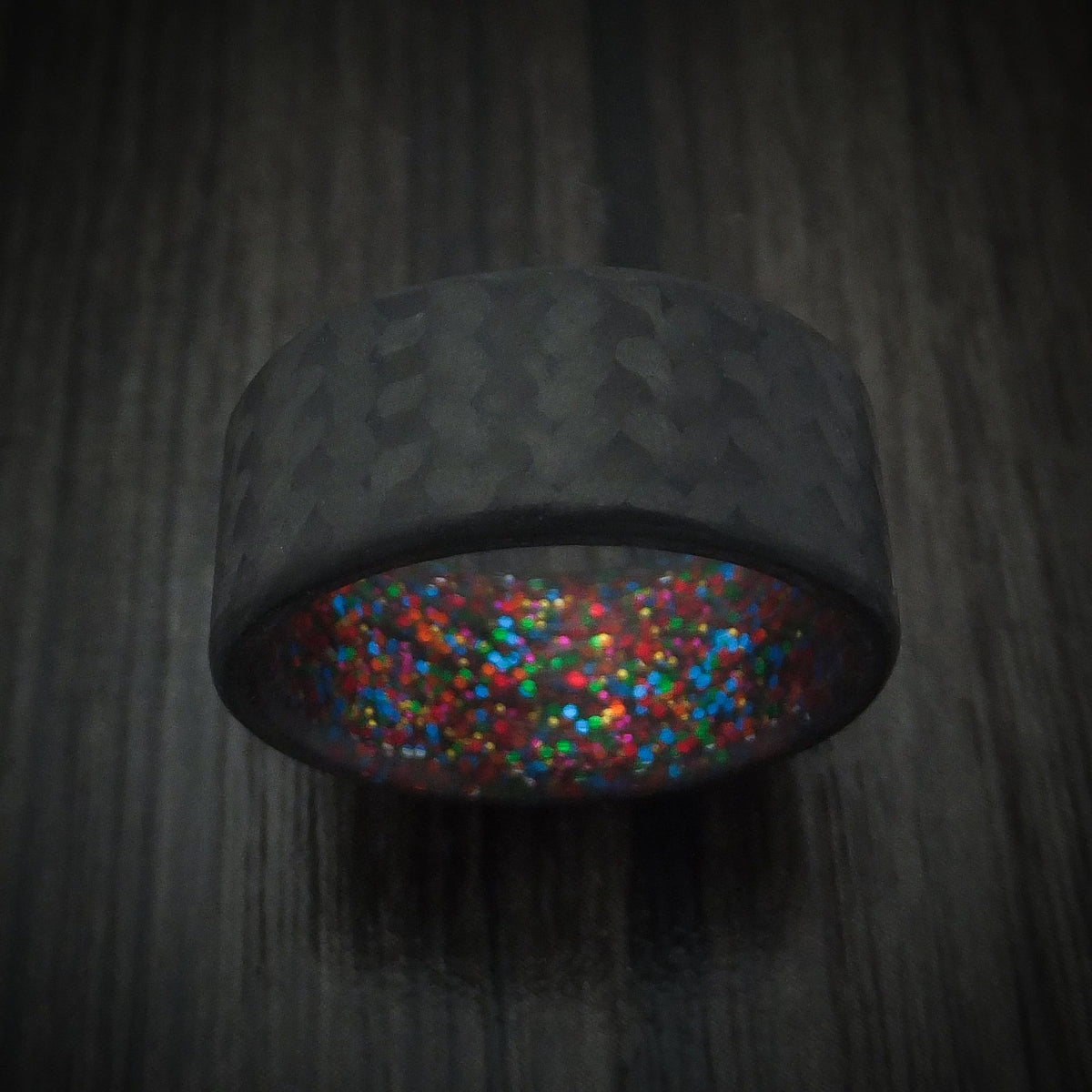 Hector XIV - Carbon Fiber And Sparkle Sleeve Men's Wedding Ring - view 2 - Nura Lab