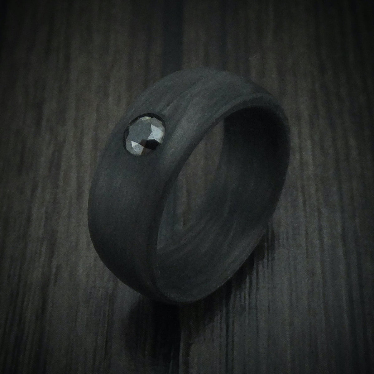 Dusk XIV - Carbon Fiber And Black Diamond Men's Wedding Ring - view 4 - Nura Lab