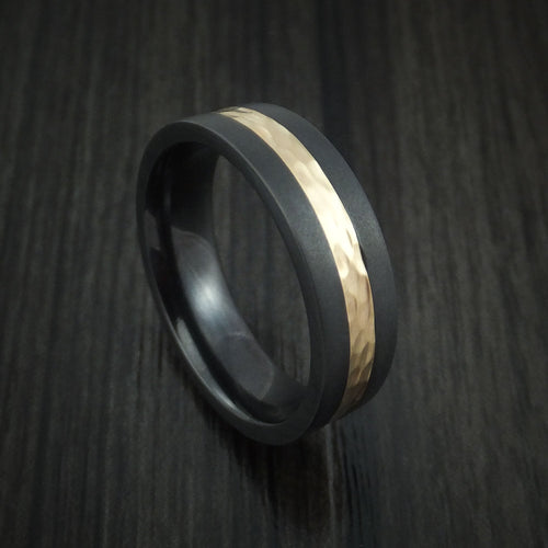 Albatross XVII - Black Zirconium and Hammered 14k Yellow Gold Band Men's Wedding Ring - Nura Lab