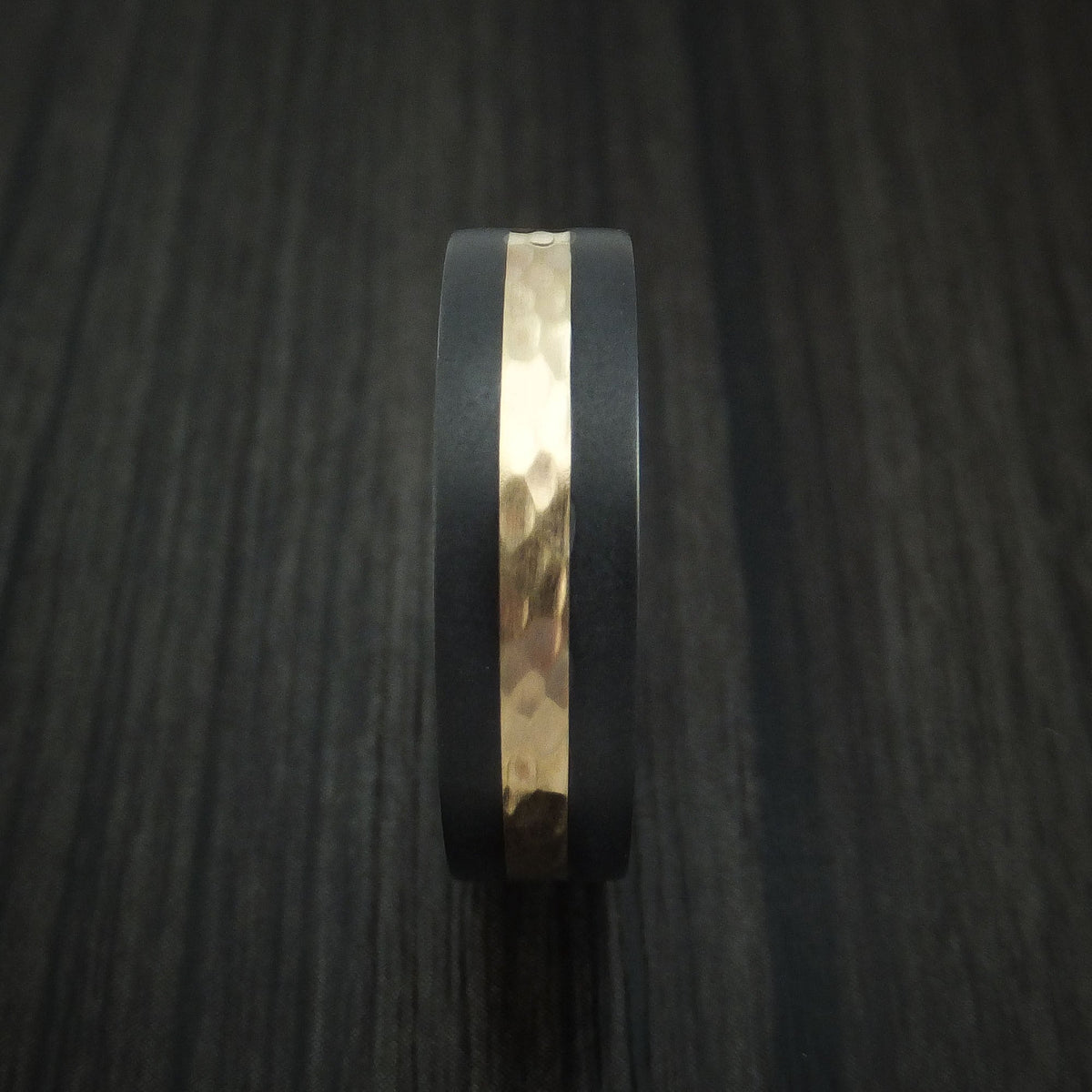 Albatross XVII - Black Zirconium and Hammered 14k Yellow Gold Band Men's Wedding Ring - view 3 - Nura Lab