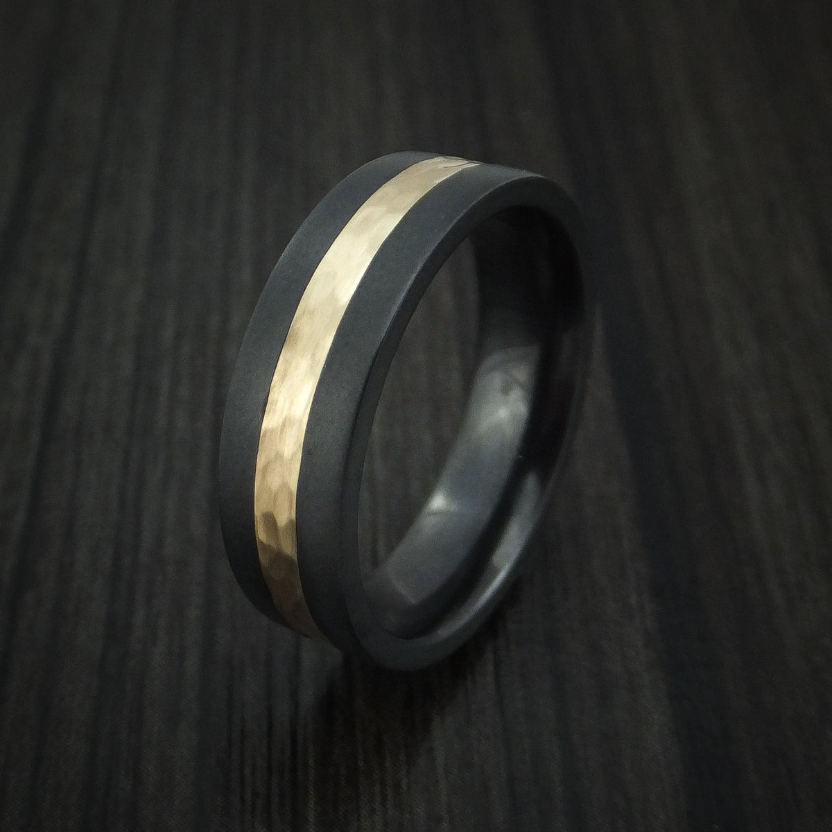 Albatross XVII - Black Zirconium and Hammered 14k Yellow Gold Band Men's Wedding Ring - view 4 - Nura Lab