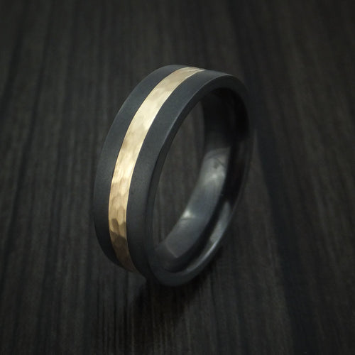 Albatross XVII - Black Zirconium and Hammered 14k Yellow Gold Band Men's Wedding Ring - view 4 - Nura Lab