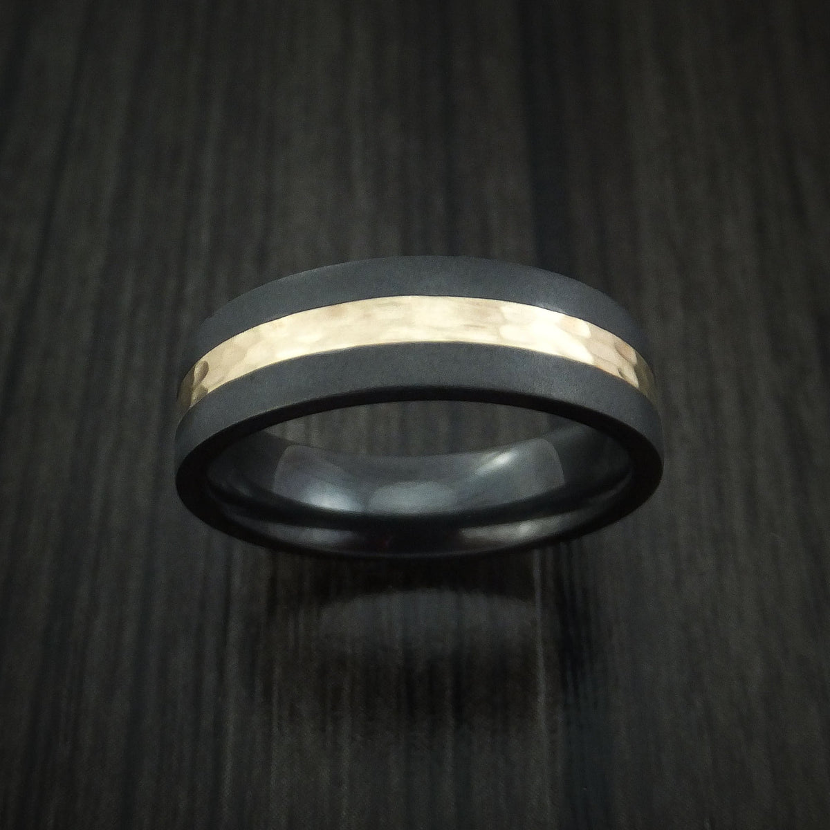 Albatross XVII - Black Zirconium and Hammered 14k Yellow Gold Band Men's Wedding Ring - view 2 - Nura Lab