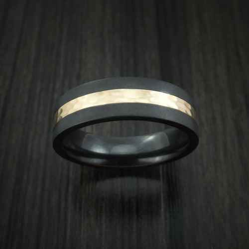 Albatross XVII - Black Zirconium and Hammered 14k Yellow Gold Band Men's Wedding Ring - view 2 - Nura Lab