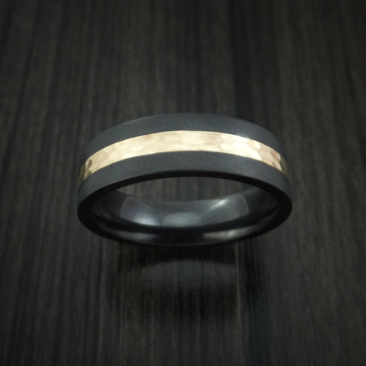 Albatross XVII - Black Zirconium and Hammered 14k Yellow Gold Band Men's Wedding Ring - view 2 - Nura Lab
