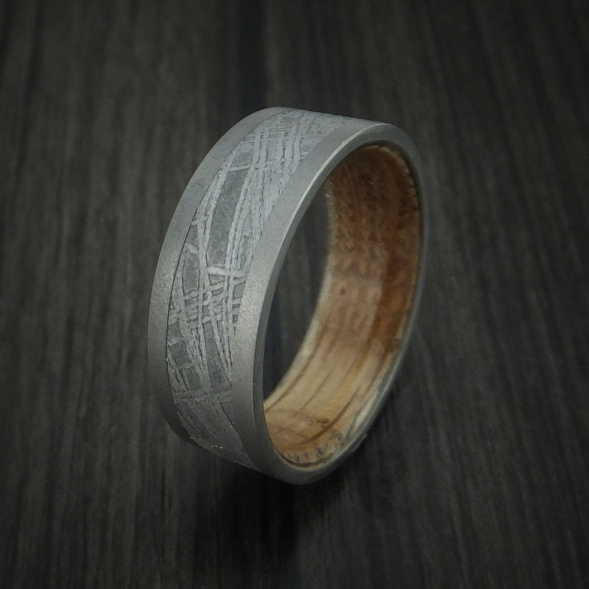 Alpine XIII - Inconel and Gibeon Meteorite Men's Wedding Ring with Hardwood Sleeve Men's Band - view 4 - Nura Lab