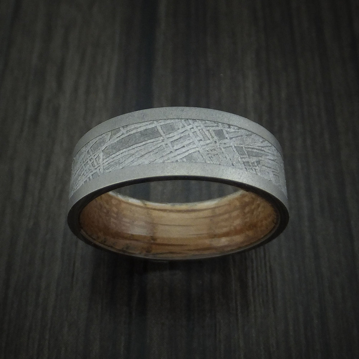 Stronghold VII - Titanium and Gibeon Meteorite Men's Wedding Ring with Hardwood Sleeve Men's Band - view 2 - Nura Lab