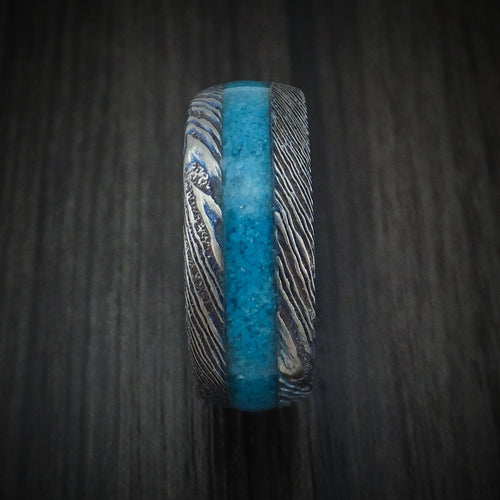 Echelon VI - Kuro-Ti Heat-Treated Titanium Damascus Men's Wedding Ring with Stone Inlay Band - view 3 - Nura Lab