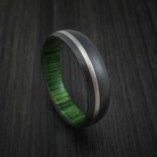 Ash XII - Black Zirconium Men's Wedding Ring with Platinum Inlay and Jade Wood Sleeve - Nura Lab