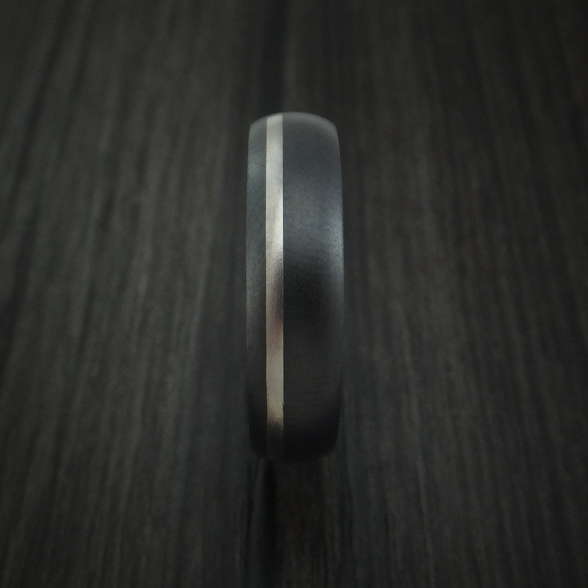 Ash XII - Black Zirconium Men's Wedding Ring with Platinum Inlay and Jade Wood Sleeve - view 3 - Nura Lab