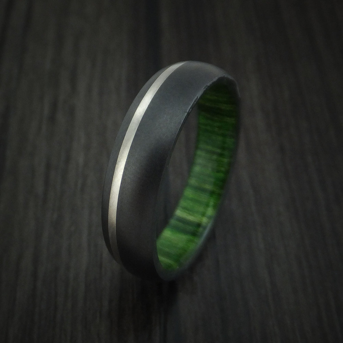 Ash XII - Black Zirconium Men's Wedding Ring with Platinum Inlay and Jade Wood Sleeve - view 4 - Nura Lab