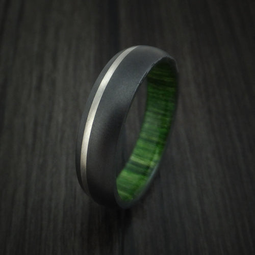 Ash XII - Black Zirconium Men's Wedding Ring with Platinum Inlay and Jade Wood Sleeve - view 4 - Nura Lab