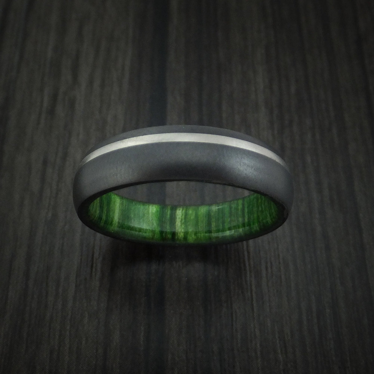Ash XII - Black Zirconium Men's Wedding Ring with Platinum Inlay and Jade Wood Sleeve - view 2 - Nura Lab