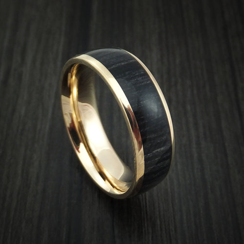 Highland XIII - Yellow Gold Men's Wedding Ring with Charcoal Wood Inlay Band - Nura Lab