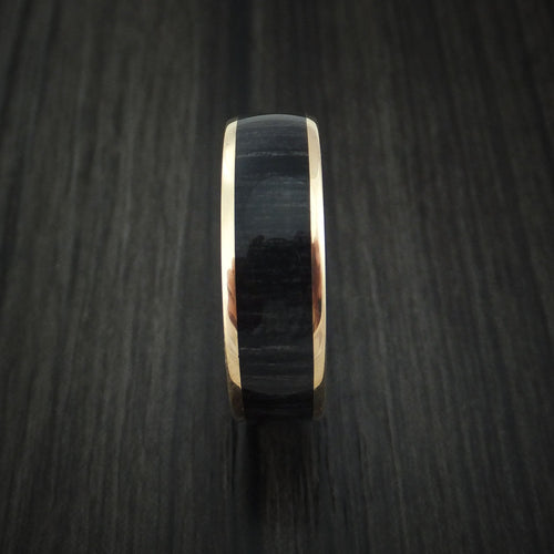 Highland XIII - Yellow Gold Men's Wedding Ring with Charcoal Wood Inlay Band - view 3 - Nura Lab