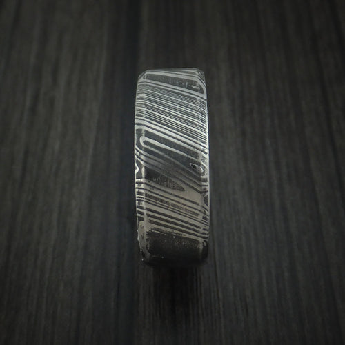 Duke XI - Woodgrain Kuro Damascus Steel Men's Wedding Ring with Dark Grey Cerakote Sleeve Band - view 3 - Nura Lab