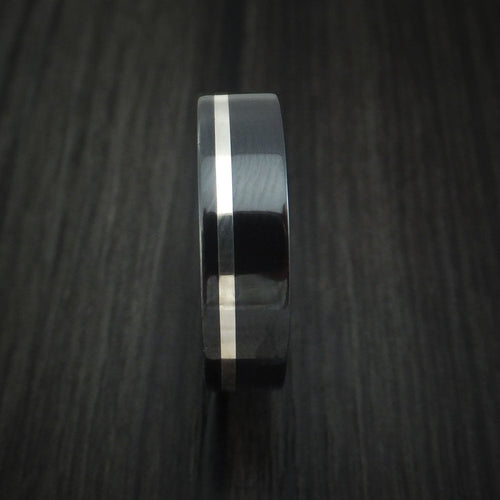 Blackstone XIII - Black Zirconium Men's Wedding Ring with Silver Inlay and Jade Wood Sleeve - view 3 - Nura Lab