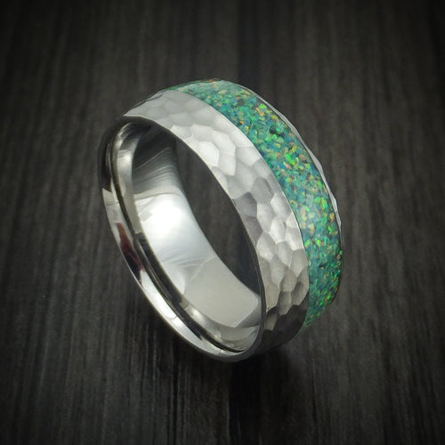 Stronghold IV - Hammered Titanium and Opal Men's Wedding Ring Choose Your Color - Nura Lab