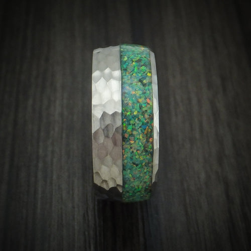 Stronghold IV - Hammered Titanium and Opal Men's Wedding Ring Choose Your Color - view 3 - Nura Lab