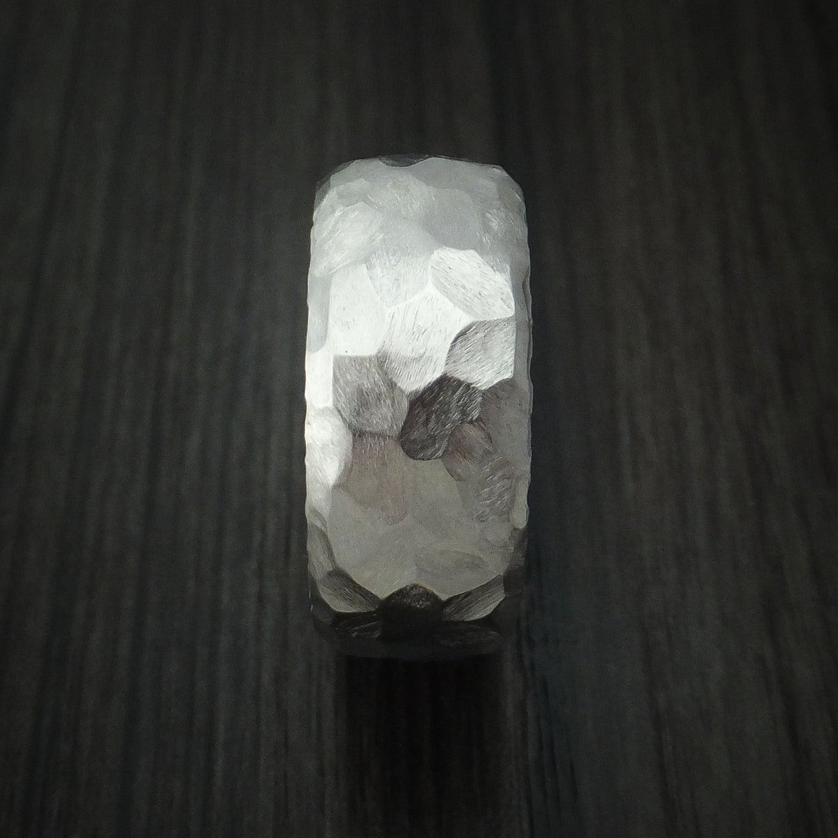 Commander XII - Cobalt Chrome and Charcoal Wood Sleeve Men's Wedding Ring Rock Hammer Finish Band - view 3 - Nura Lab