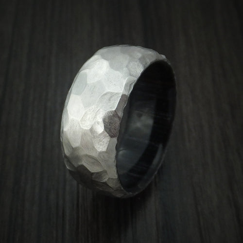 Commander XII - Cobalt Chrome and Charcoal Wood Sleeve Men's Wedding Ring Rock Hammer Finish Band - view 4 - Nura Lab