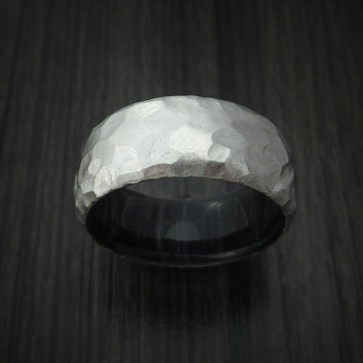 Commander XII - Cobalt Chrome and Charcoal Wood Sleeve Men's Wedding Ring Rock Hammer Finish Band - view 2 - Nura Lab