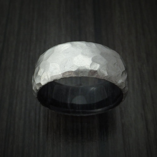 Commander XII - Cobalt Chrome and Charcoal Wood Sleeve Men's Wedding Ring Rock Hammer Finish Band - view 2 - Nura Lab