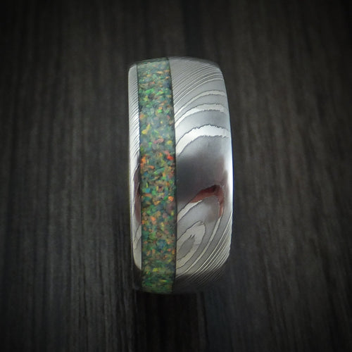 Tasman X - Damascus Steel Opal Men's Wedding Ring Band - view 3 - Nura Lab