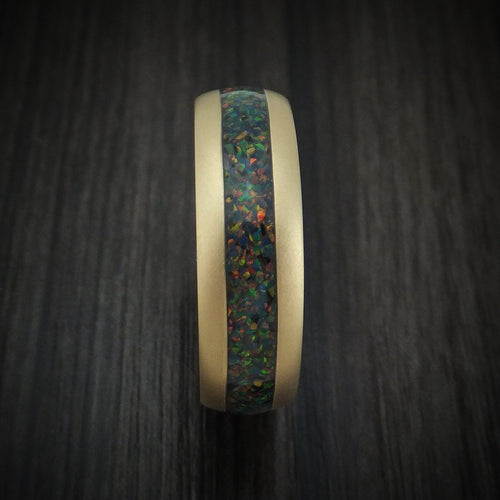Captain XII - 14K Gold and Opal Men's Wedding Ring with Wood Sleeve Band - view 3 - Nura Lab