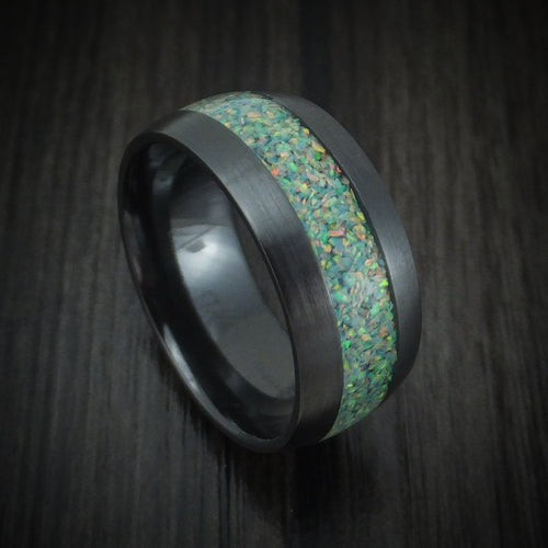 Obsidian XVII - Black Zirconium and Opal Men's Wedding Ring - Nura Lab