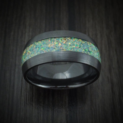 Obsidian XVII - Black Zirconium and Opal Men's Wedding Ring - view 2 - Nura Lab