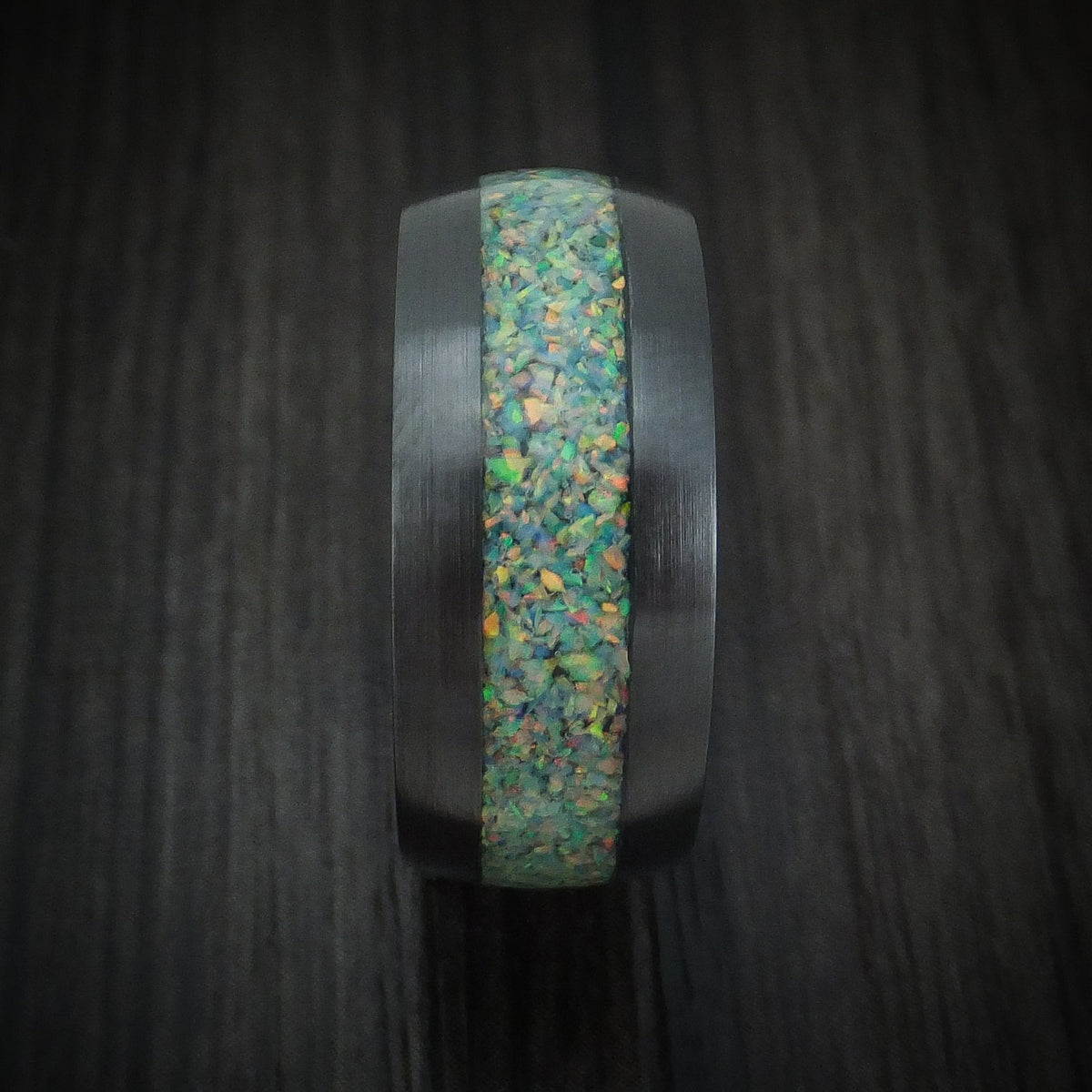 Obsidian XVII - Black Zirconium and Opal Men's Wedding Ring - view 3 - Nura Lab