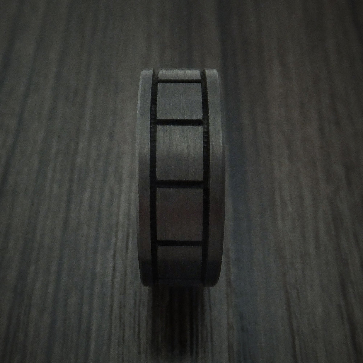 Monarch XV - Solid Carbon Fiber Men's Wedding Ring Pattern Band - view 3 - Nura Lab