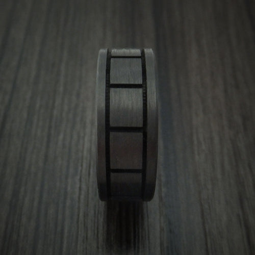 Monarch XV - Solid Carbon Fiber Men's Wedding Ring Pattern Band - view 3 - Nura Lab