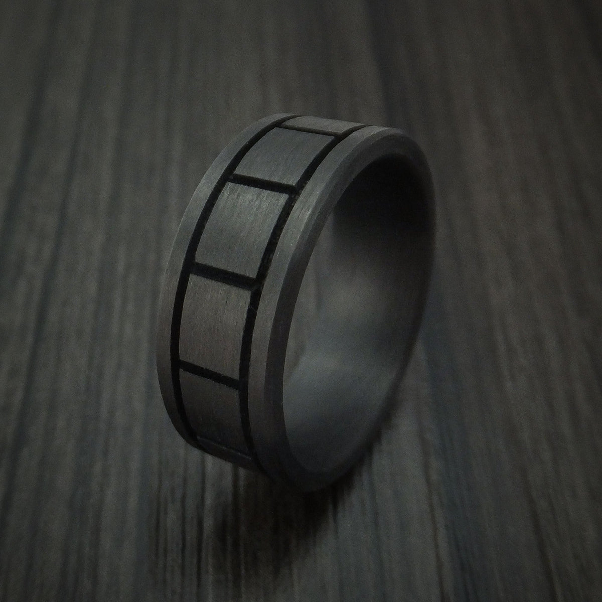 Monarch XV - Solid Carbon Fiber Men's Wedding Ring Pattern Band - view 4 - Nura Lab