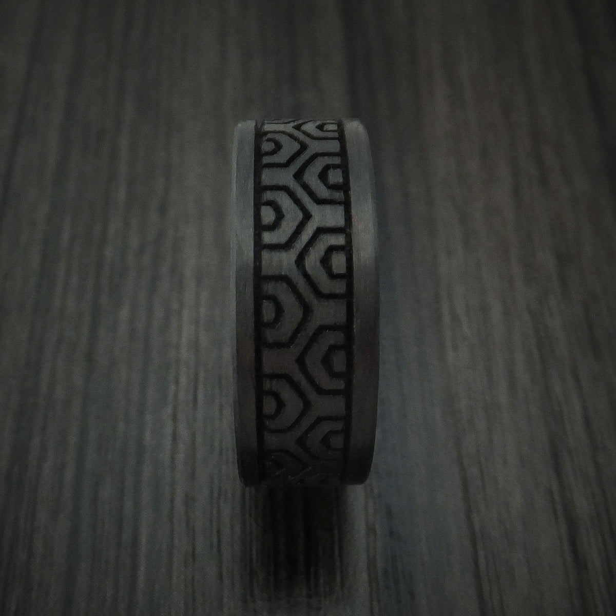 Dominion XV - Solid Carbon Fiber Men's Wedding Ring Pattern Band - view 3 - Nura Lab
