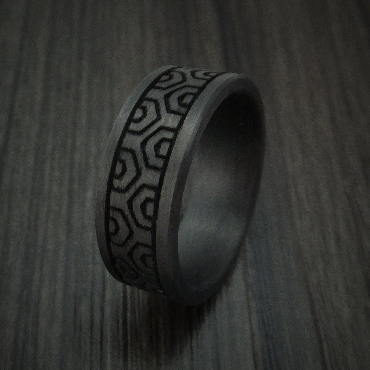 Dominion XV - Solid Carbon Fiber Men's Wedding Ring Pattern Band - view 4 - Nura Lab
