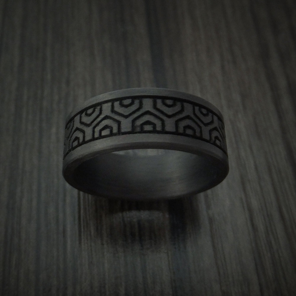 Dominion XV - Solid Carbon Fiber Men's Wedding Ring Pattern Band - view 2 - Nura Lab