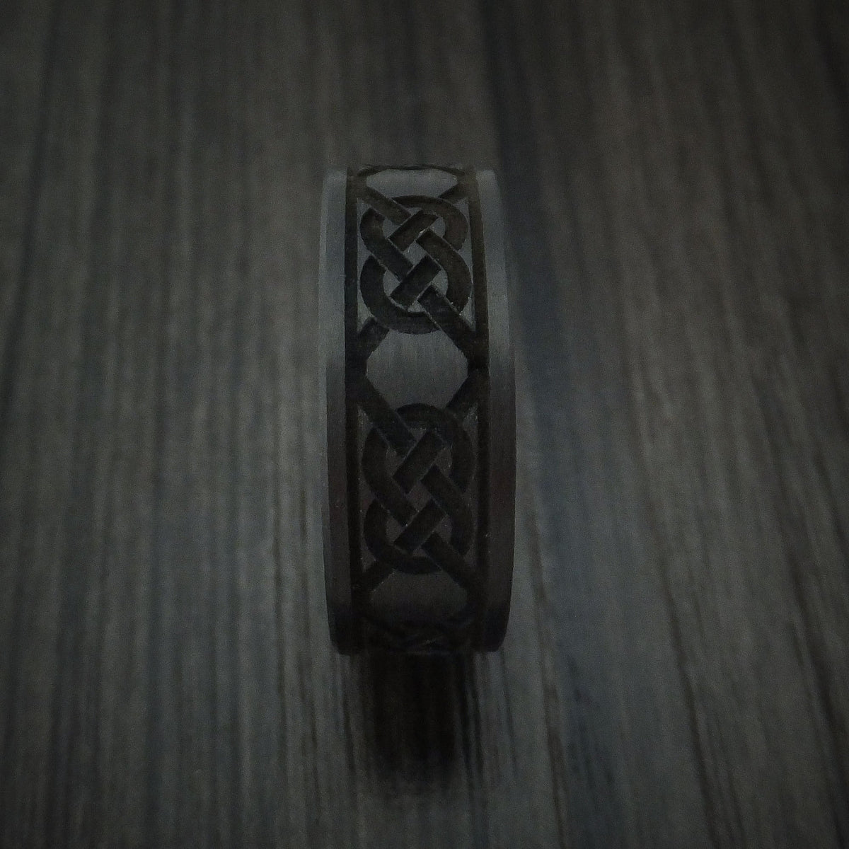 King Henry XIV - Solid Carbon Fiber Men's Wedding Ring Celtic Pattern Band - view 3 - Nura Lab