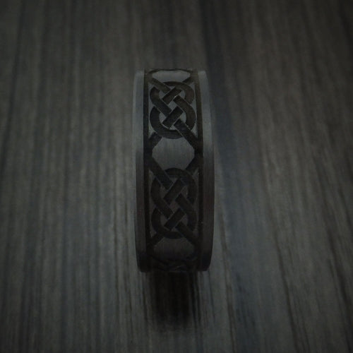 King Henry XIV - Solid Carbon Fiber Men's Wedding Ring Celtic Pattern Band - view 3 - Nura Lab