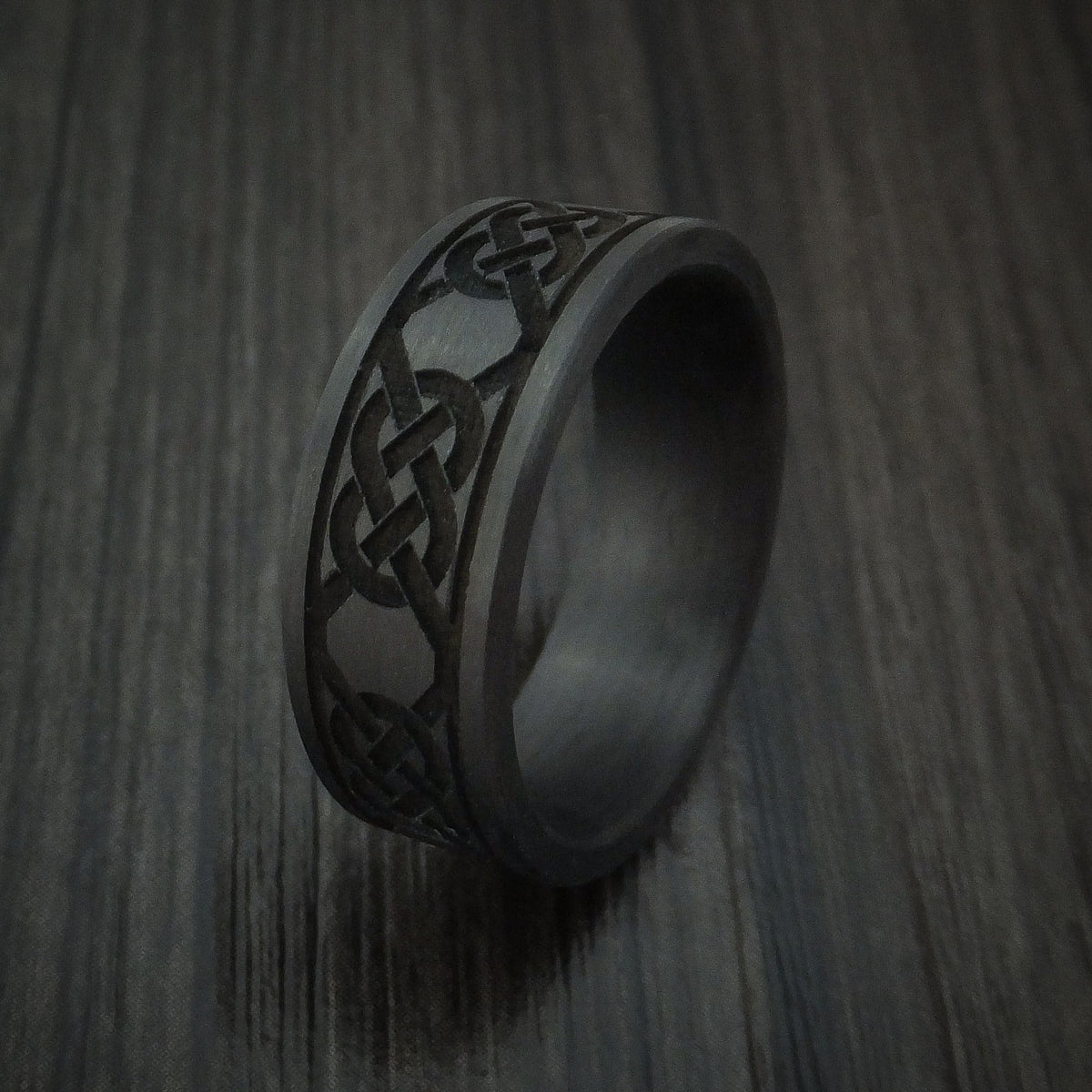 King Henry XIV - Solid Carbon Fiber Men's Wedding Ring Celtic Pattern Band - view 4 - Nura Lab