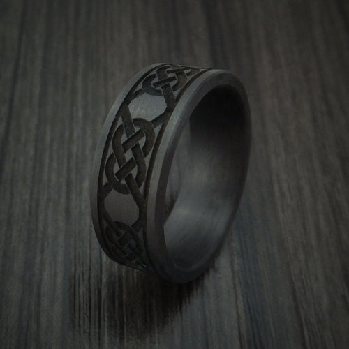 King Henry XIV - Solid Carbon Fiber Men's Wedding Ring Celtic Pattern Band - view 4 - Nura Lab