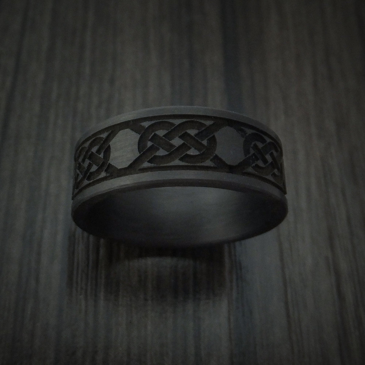 King Henry XIV - Solid Carbon Fiber Men's Wedding Ring Celtic Pattern Band - view 2 - Nura Lab