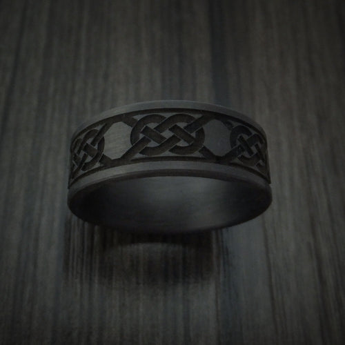 King Henry XIV - Solid Carbon Fiber Men's Wedding Ring Celtic Pattern Band - view 2 - Nura Lab