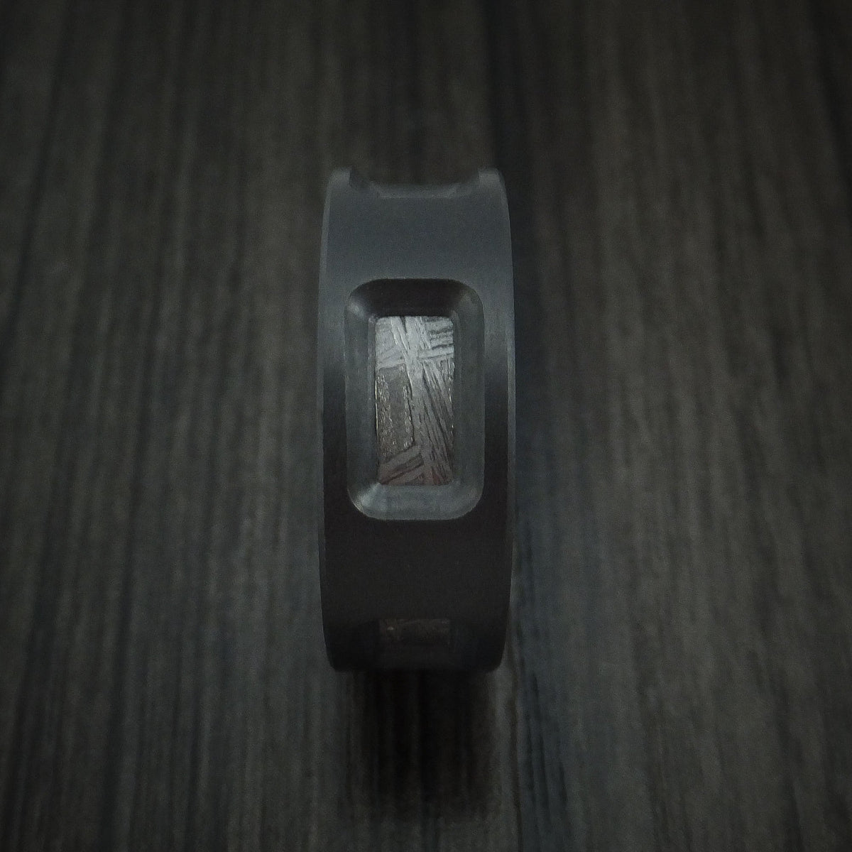 Rimu XVII - Black Zirconium and Gibeon Meteorite Men's Wedding Ring - view 3 - Nura Lab