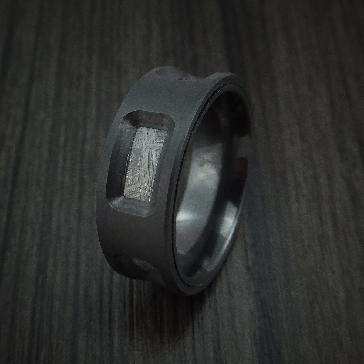 Rimu XVII - Black Zirconium and Gibeon Meteorite Men's Wedding Ring - view 4 - Nura Lab