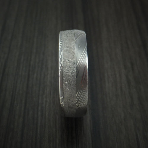 Citadel IX - Damascus Steel Men's Wedding Ring with Gibeon Meteorite and 14K Rose Gold Sleeve Band - view 3 - Nura Lab