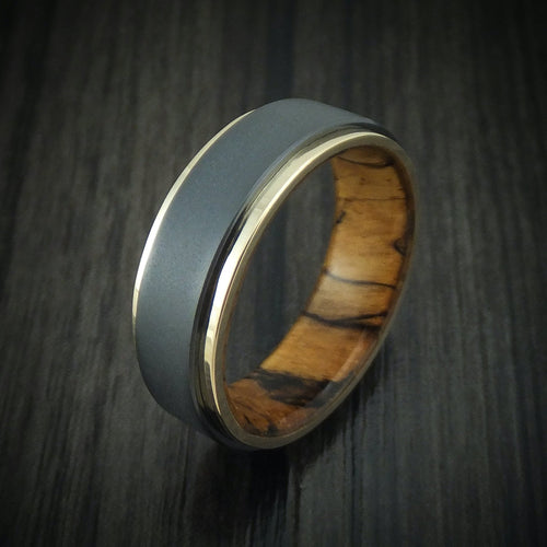 Phoenix XII - Black Zirconium Men's Wedding Ring with 14K Gold Edges and Wood Sleeve - view 4 - Nura Lab