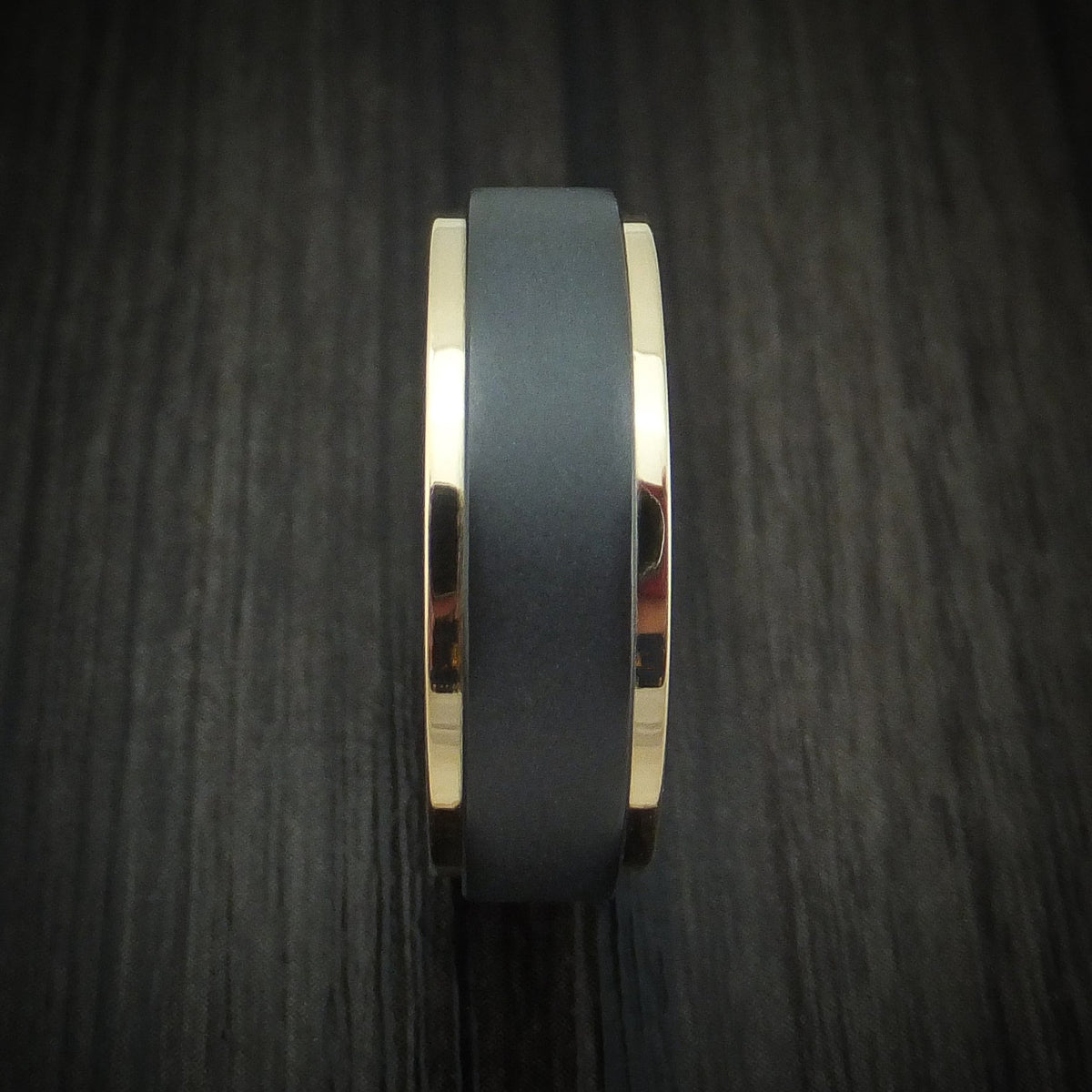 Phoenix XII - Black Zirconium Men's Wedding Ring with 14K Gold Edges and Wood Sleeve - view 3 - Nura Lab