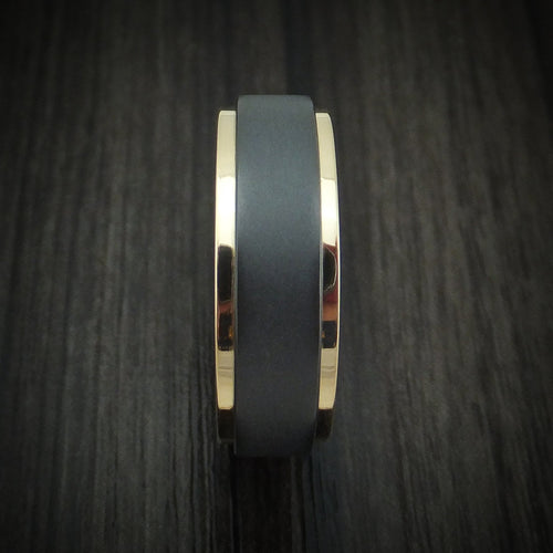 Phoenix XII - Black Zirconium Men's Wedding Ring with 14K Gold Edges and Wood Sleeve - view 3 - Nura Lab